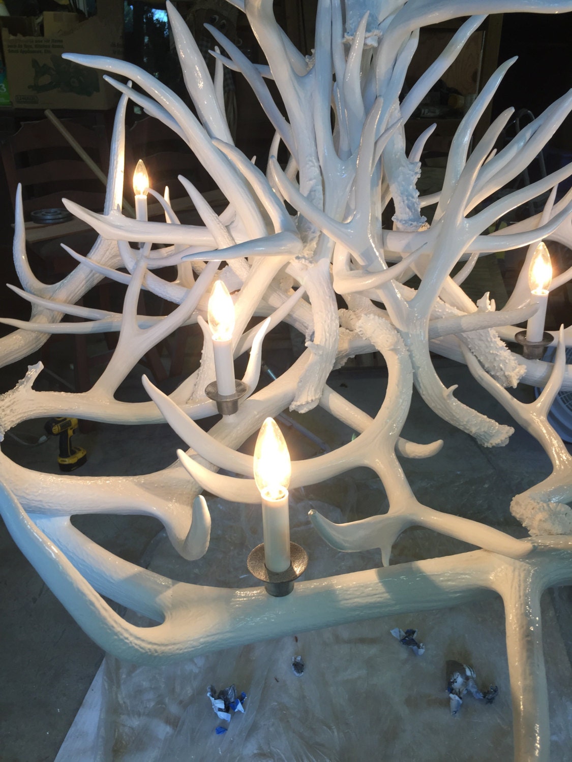 High gloss white large antler chandelier | Etsy