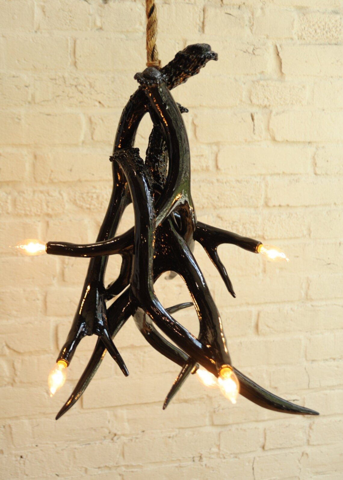 Black Antler Chandelier REAL ANTLER Modern Etsy