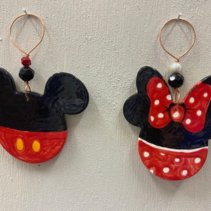 Disney Mickey or Minnie ornament all handcrafted pottery!
