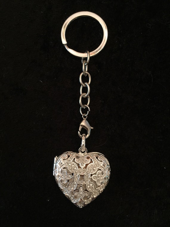 Items similar to Stainless Steel Silver Heart Locket Key Chain on Etsy