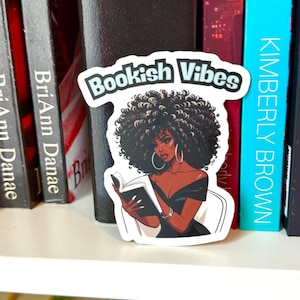 Bookish Vibes Sticker – Black Girl Reading, Curly Hair Book Lover Vinyl Decal, Bookish Aesthetic for Laptops, Water Bottles, Kindles