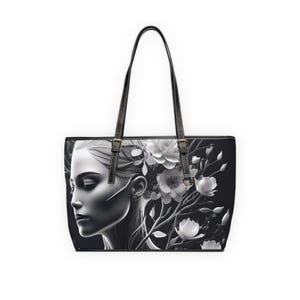 Elegante PU-Leder-Umhängetasche, künstlerische Blumentasche, schicke Alltagshandtasche, stilvolles Geschenk für sie, modische Handtasche für jeden Anlass