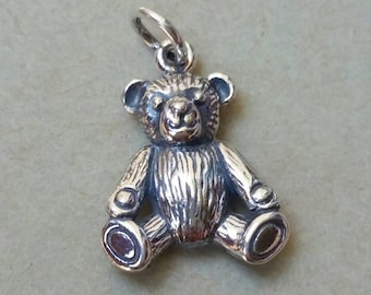 Sterling Silver Teddy Bear Charm, Realistic Teddy Bear, Child's Charm Bracelet, Bear Charm, Baby Charm, Baby Shower Gift, Silver Bear Charm