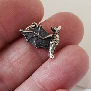 Sterling Silver Flying Bat Charm, Silver Bat Charm, Animal Charm,Halloween Charm, Vampire Bat, Bat Pendant,Chiroptera Charm, Silver Bat