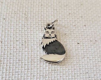 Sterling Silver Fluffy Cat Charm, Silver Cat Charm,Kitty Charm, Feline Charm, Kitten, Animal Lover, Kitty Cat, Princess Kitty, Kitty Pet