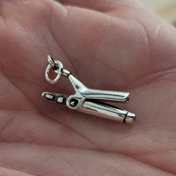 Sterling Silver Movable 3D Curling Iron Charm, Tiny Curling Iron Charm, Hair Appliance Charm,Sterling Silver Movable Charm, Hairdresser Gift