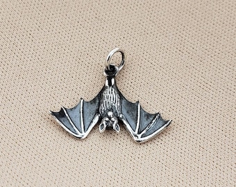 Dije de murciélago de Halloween, dije colgante de murciélago realista de plata esterlina, dije de Halloween de plata, dije de murciélago de Halloween de plata esterlina, dije de plata