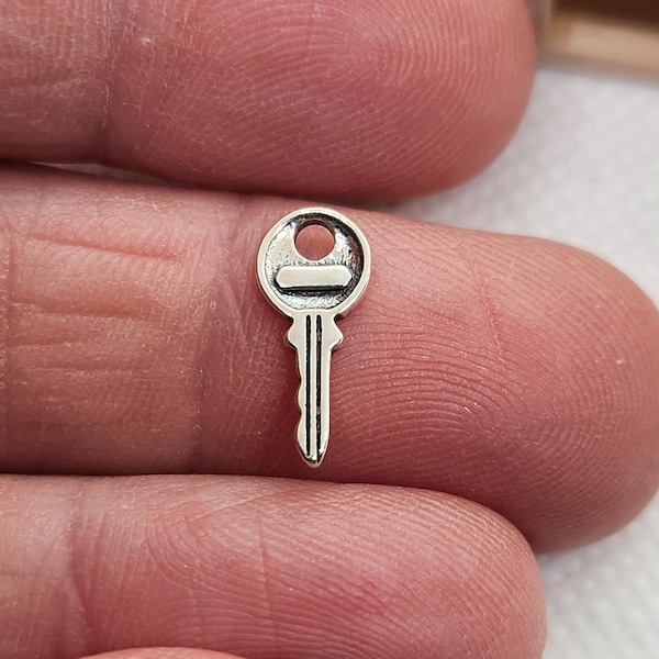 Mini Sterling Silver Key Charm,Tiny Silver Key, Miniature House Key, Vintage Style Small Key Charm,Silver Key, Miniature Sterling Silver Key