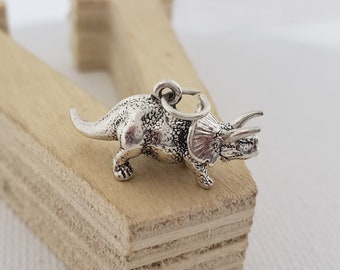 Sterling Silver 3D Triceratops Charm, Silver Dinosaur Charm, Cretaceous Period Charm, Ceratopsid Dinosaur Charm, Triceratops Dinosaur Charm