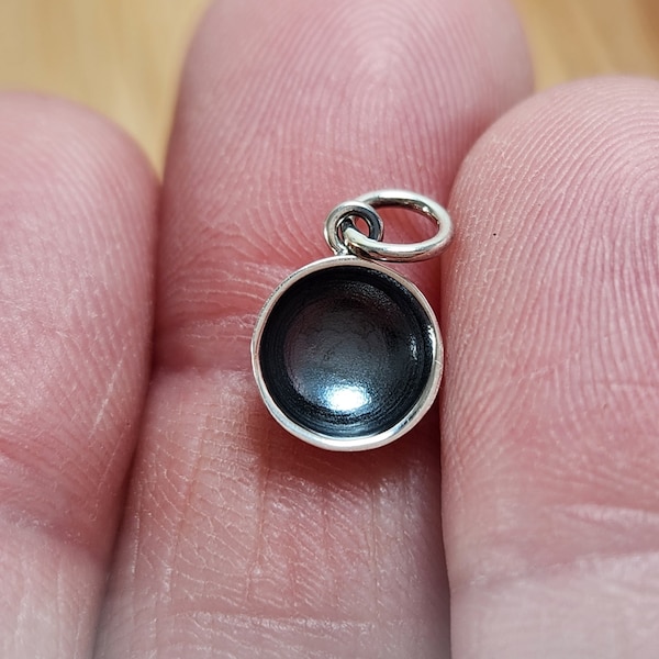 Small Sterling Silver Oxidized Cupped Circle Charm, Bowl Charm, Silver Cup Charm, Geometric Charm,  Tiny Cup Charm,  Silver Blessed Cup