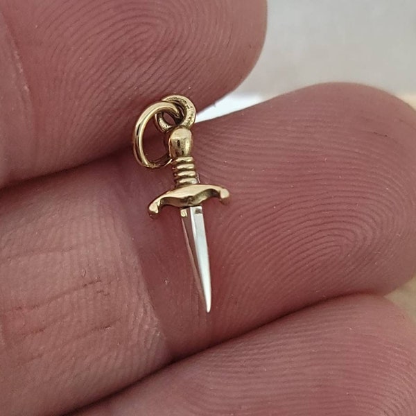 Teeny Tiny Sterling Silver Dagger Charm with Bronze Handle, Medieval Dagger, Knife Charm,Sword Charm, Knight's Weapon, Small Weapon Charm