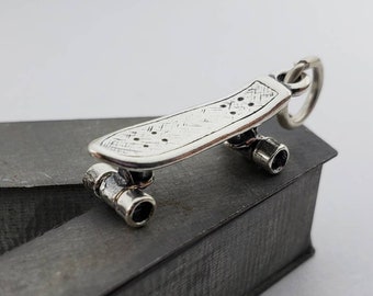 Skateboard Charm Sterling Silver 925 for Bracelet or Necklace Tiny Longboard Skateboard Charm Sterling Silver 925 for Bracelet or Necklace Tiny Longboard