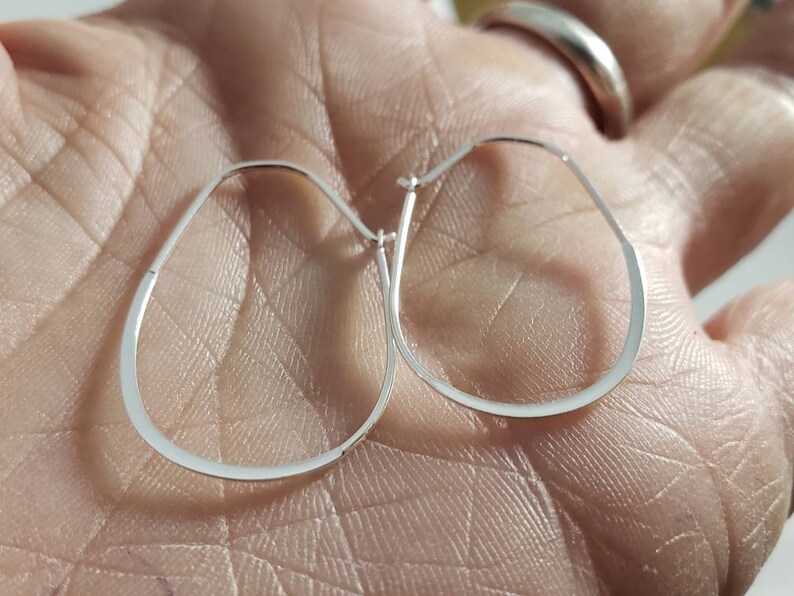 2 Pairs of Sterling Silver Long Flattened Hoop Earrings for Charms Dangles Simple Silver Hoops /& Beads Silver Hopp Earrings,Silver Hoops