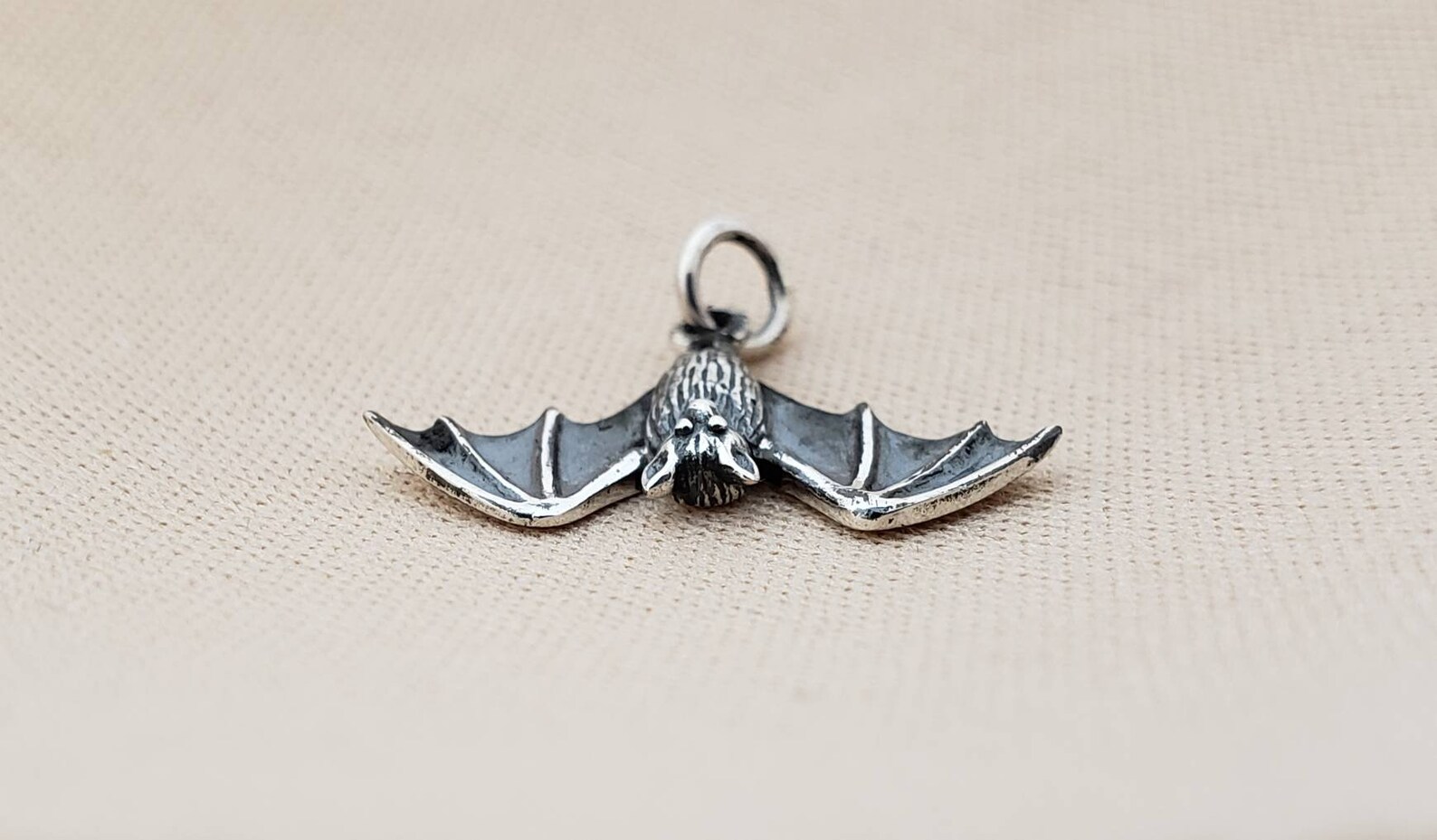 Ciondolo Pipistrello Vampiro In Argento Sterling 925 - Halloween Volante Piccolo