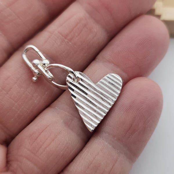 Handforged Sterling Silver Ridged Heart Pendant Charm Made From Vintage Silver