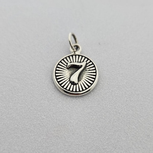 Small Sterling Silver Lucky 7 Coin Charm, Lucky Charm, Vintage Casino Token Charm, Silver Good Luck Talisman, Lucky Number 7, 925 Coin Charm