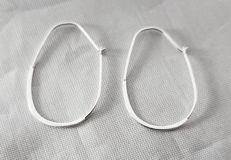 2 Pairs of Sterling Silver Long Flattened Hoop Earrings for Charms Dangles Simple Silver Hoops /& Beads Silver Hopp Earrings,Silver Hoops