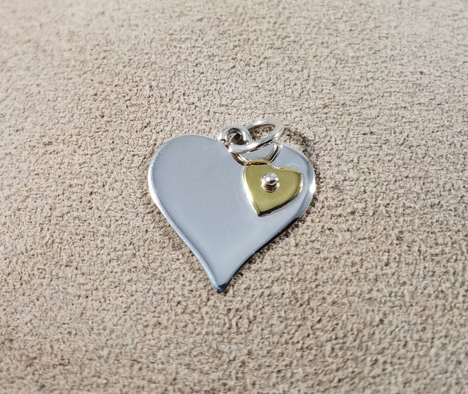 Sterling Silver Heart With Riveted Bronze Heart Charm Heart - Etsy