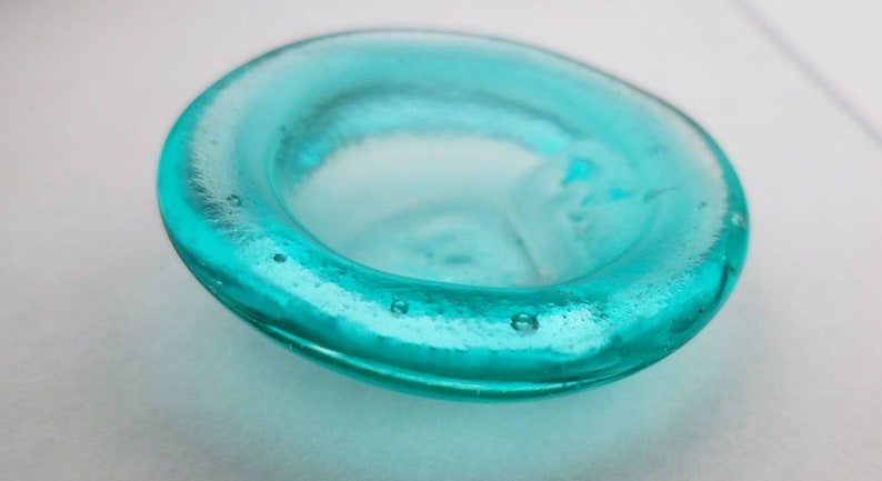 Handmade Aqua Colored Domed Moon Face Glass Cabochon,Unique Glass Moon for Jewelry Making,Handmade Glass,Celestial Glass,Handmade Moon Glass