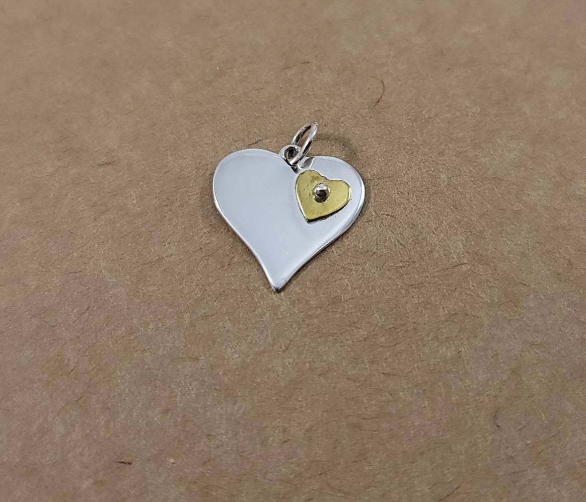 Sterling Silver Heart With Riveted Bronze Heart Charm Heart - Etsy
