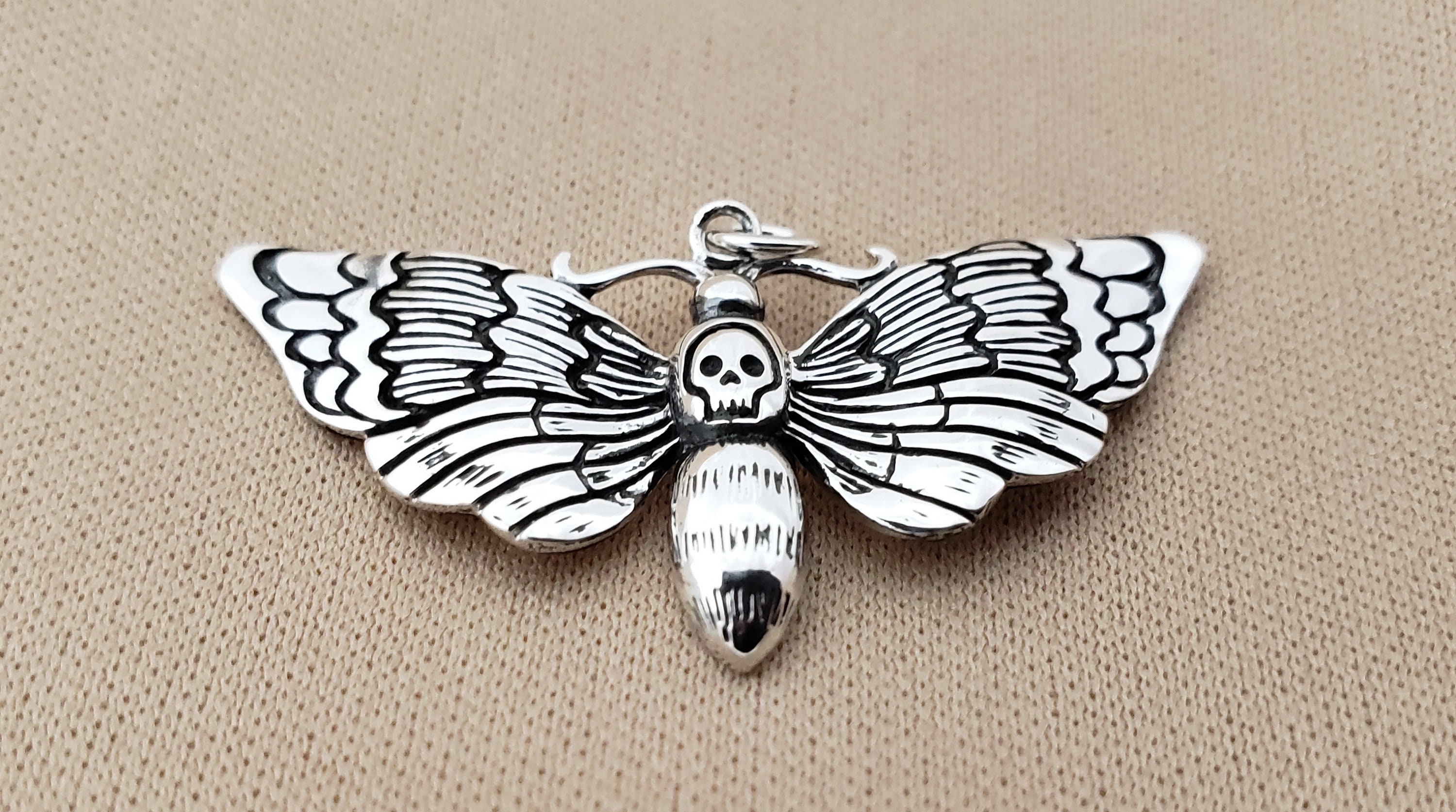 Sterling Silver Deathhead Moth Charm Pendant Halloween - Etsy