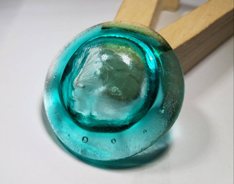Handmade Aqua Colored Domed Moon Face Glass Cabochon,Unique Glass Moon for Jewelry Making,Handmade Glass,Celestial Glass,Handmade Moon Glass