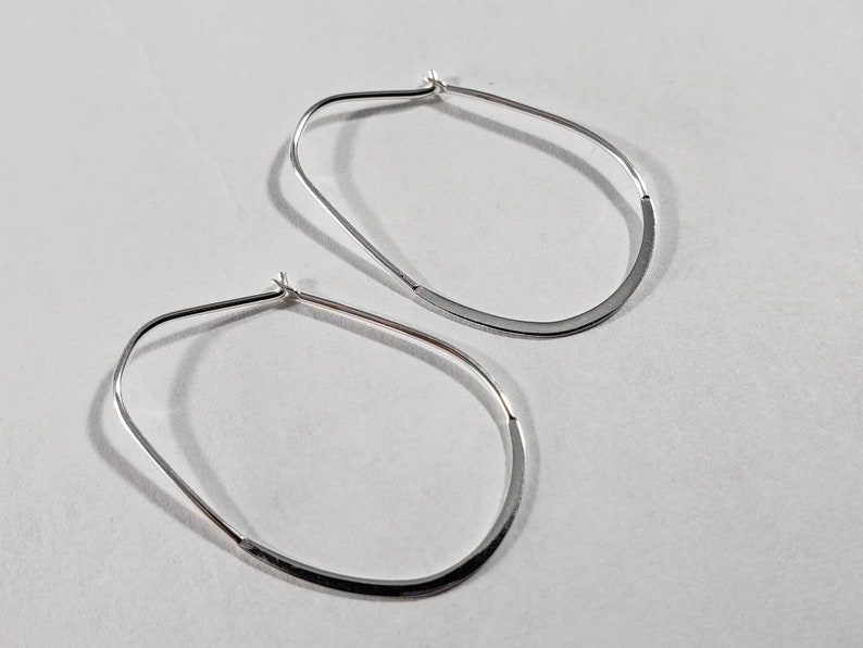 2 Pairs of Sterling Silver Long Flattened Hoop Earrings for Charms Dangles Simple Silver Hoops /& Beads Silver Hopp Earrings,Silver Hoops