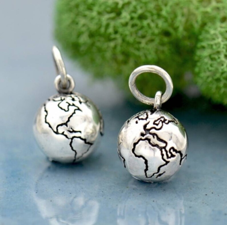 1pc Sterling Silver 3D Globe Charm World CharmCharm Etsy