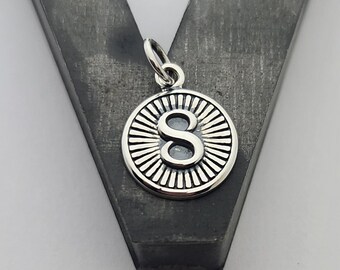 Small Sterling Silver Lucky 8 Coin Charm, Lucky Charm, Vintage Casino Token Charm, Silver Good Luck Talisman, Lucky Number 8, 925 Coin Charm