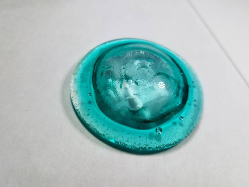 Handmade Aqua Colored Domed Moon Face Glass Cabochon,Unique Glass Moon for Jewelry Making,Handmade Glass,Celestial Glass,Handmade Moon Glass