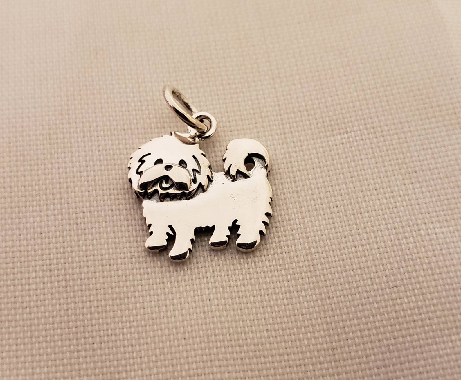 Sterling Silver Maltese Charm Puppy Charm Shih Tzu Charm Etsy