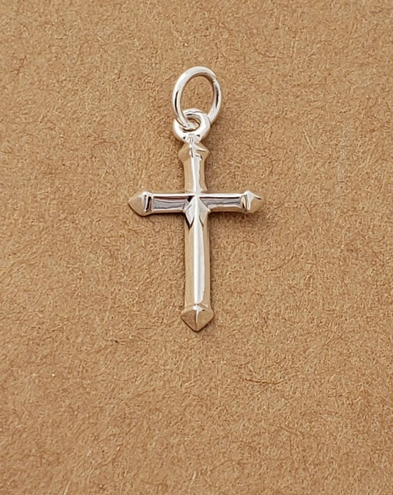 Small Sterling Silver Cross Charm with Faceted Etsy
