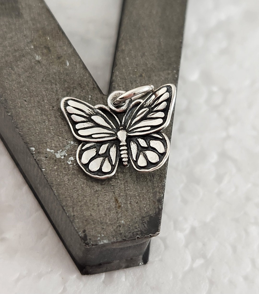 Small Sterling Silver Monarch Butterfly Charm, Detailed Butterfly