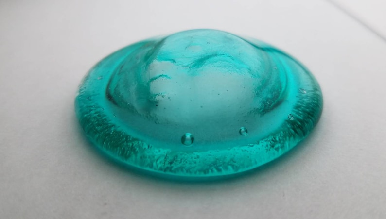Handmade Aqua Colored Domed Moon Face Glass Cabochon,Unique Glass Moon for Jewelry Making,Handmade Glass,Celestial Glass,Handmade Moon Glass
