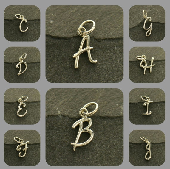 Small Sterling Silver Initials Charms personalized Jewelry sterling Silver Letter Charms cursive Font personalized Initials Alphabet Charms Etsy
