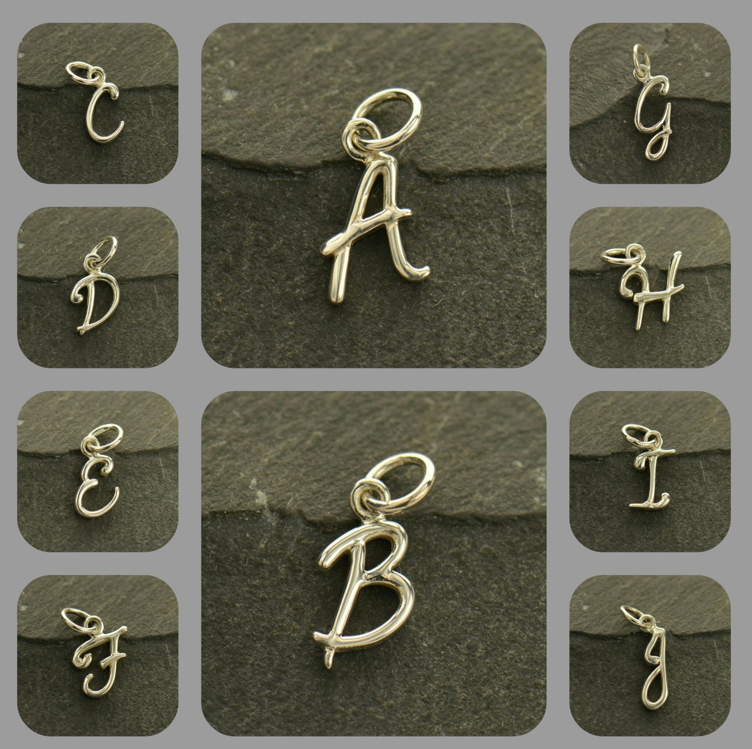 Sterling Silver Small Script Initial O Charm Sterling Silver Small Script Initial O Charm