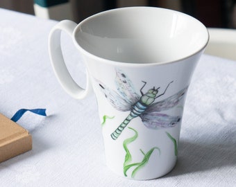 Mug cup dragonflies in fine porcelain, hand painted, unique gift idea, French craftsmanship