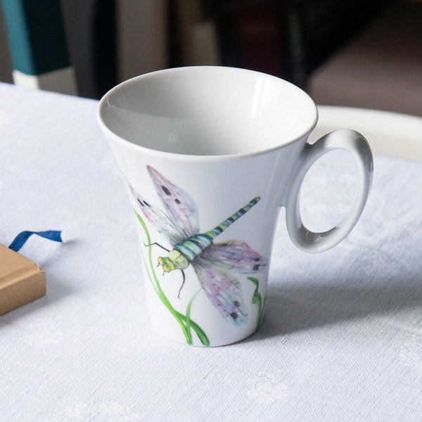 Mug tasse libellules en porcelaine fine, peint à la main, idée cadeau unique, artisanat Français