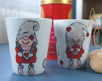 Duo of love gnomes mugs, unique personalized Valentine's Day gift