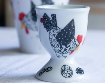 Personalized egg cup and ceramic coffee mug, chicken egg cup and coffee cup, unique creation, gift idea for everyone