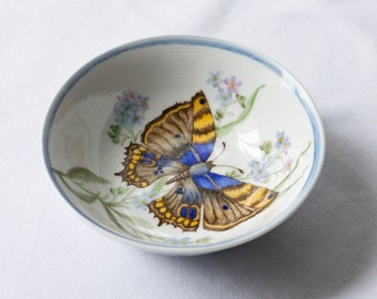 Fine blue butterfly porcelain bowl, butterfly jewelry bowl, unique handmade gift idea