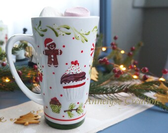 xxl porcelain Christmas mug, hand-decorated chocolate cup to personalize, gift ideas