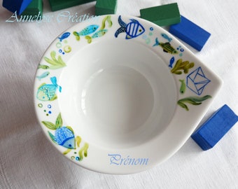 Bowl plate for baby meal, birth gift to personalize with first name unique handmade gift