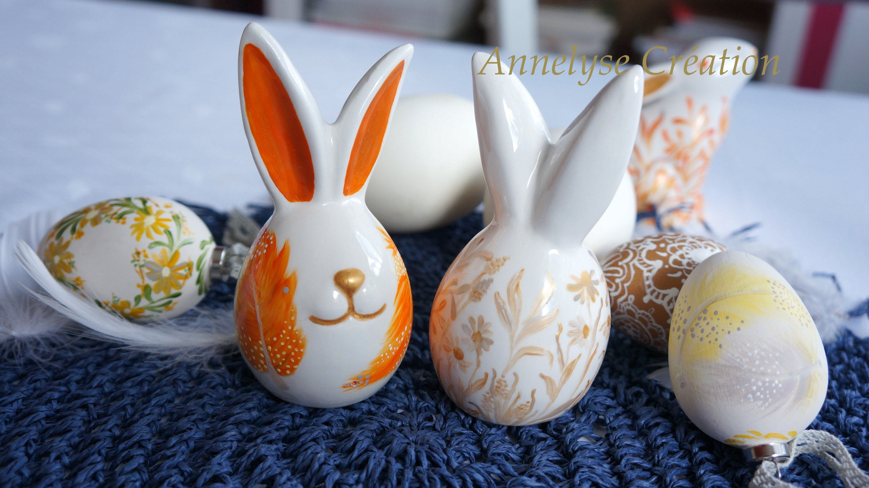 Lapin de Pâques en Porcelaine, Décoration Table ou Cadeau à Offrir , Création Fait-Main Unique et Pe