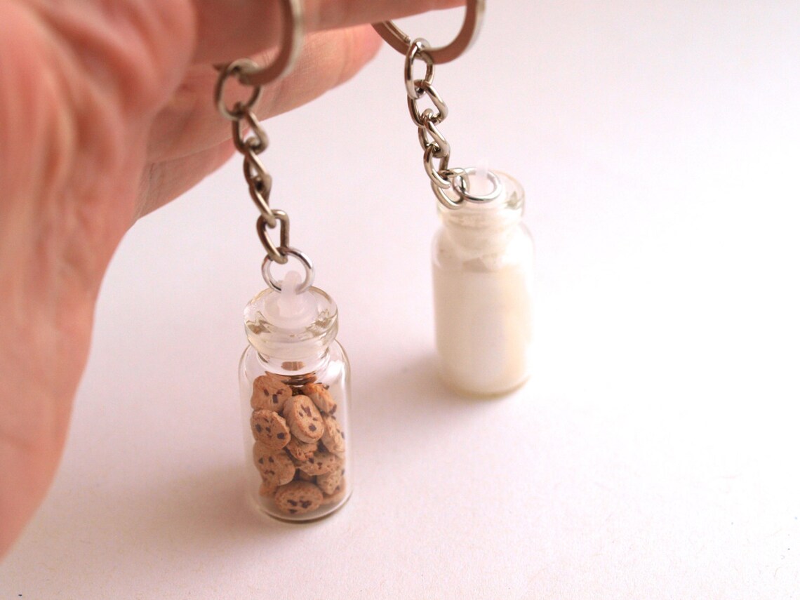 Milk and Cookies Friendship Keychains, BFF Best Friends Keychains, Fimo Polymer Clay Miniature