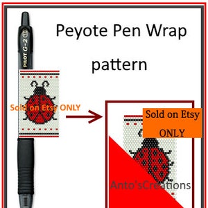 Ladybird bead PEYOTE Pen Wrap Pattern,Pen Cover Pattern for G2 pen by Pilot, even count Peyote stitch, PDF, Instant download (3 colors only)