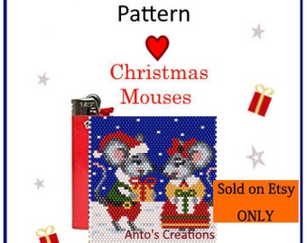 Christmas Mouses Lighter Cover Pattern,Bead PEYOTE Pattern,Even Count Pattern,Peyote stitch Pattern for Bic Lighter,PDF,Instant download