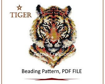 Tigre Schema Brick Stitch per realizzare ciondoli,spille,collane,decori per borse e accessori,Tessitura di perline,File PDF