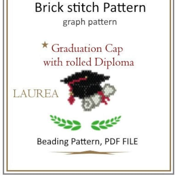 Remise des diplômes, Patron Brick Stitch pour réaliser des Pendentifs, Porte-clés, Marque-places, Accessoires de sac, Tissage de perles, Patron Miyuki, Fichier PDF