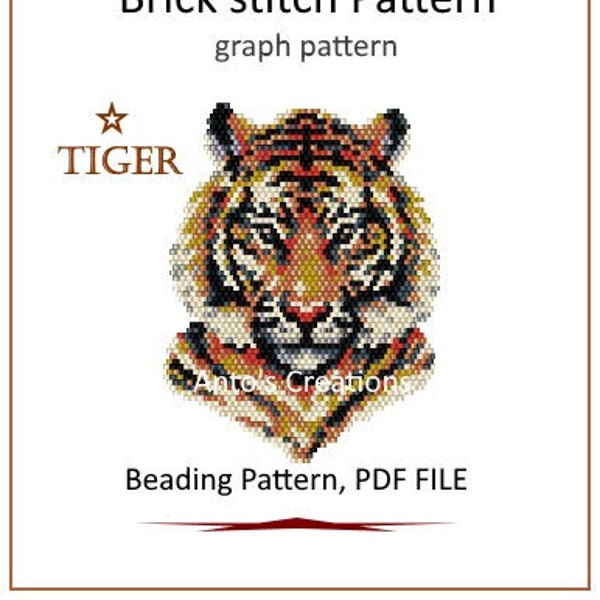 Stichmuster „Tiger Brick“ zum Herstellen von Anhängern, Broschen, Halsketten, Dekorationen für Taschen und Accessoires, Perlenweben, PDF-Datei